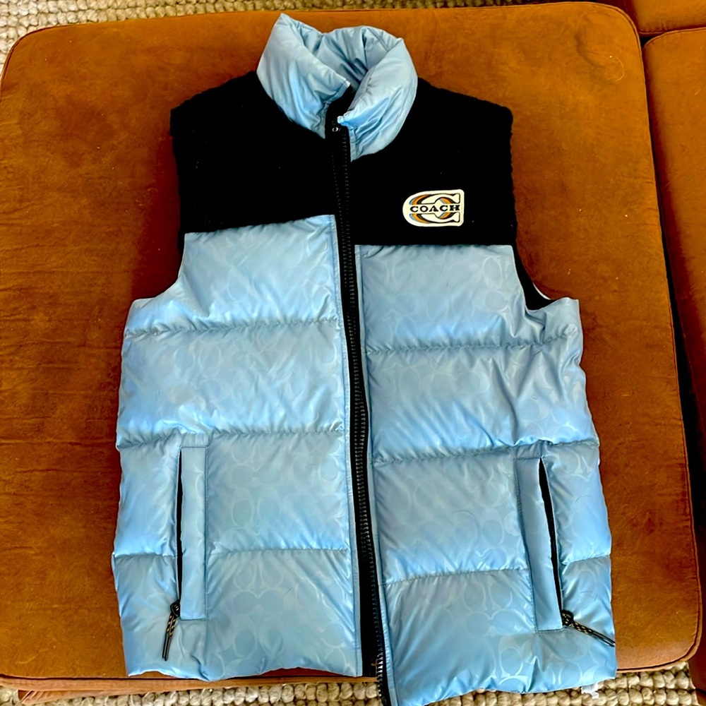 MENS Baby blue and navy blue coach puffer vest. 
extra small.